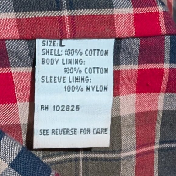 VTG Red Brown Corduroy Collar Cuff Sleeve Pocket Button Up Barn Coat Plaid Lined - Picture 8 of 8
